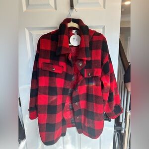 Women’s red and black checkered lumberjack fleece button up jacket NWT $30 OBO